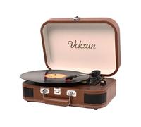 Platine Vinyle VOKSUN Bluetooth Tourne-Disque Vintage Portable Haut-Parleurs Intégrés 3 Vitesses USB Entrée Auxiliaire RCA Auto-Stop Brun