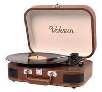 Platine Vinyle VOKSUN Bluetooth Tourne-Disque Vintage Portable Haut-Parleurs Intégrés 3 Vitesses USB Entrée Auxiliaire RCA Auto-Stop Brun