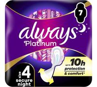 Platinum Serviettes Hygiéniques,Taille 4,Secure Night,7 Serviettes Avec Ailettes,Flux Abondants Nuit,Format Eco,Douces Et Flexibles,Super Absorbantes Et Ultra Fines