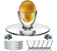 PLATINUX Lot de 12 coquetiers avec soucoupes en verre - Support à œufs - Pour le petit-déjeuner, les œufs et les brunch