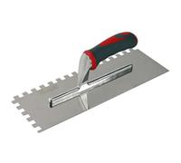 Faithfull Truelle crantée SGTNOT10S – acier inoxydable, poignée souple – Rouge/gris 33 x 11,4 cm