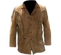 PLATOON Veste de cowboy Western à franges en daim pour homme, marron, XL