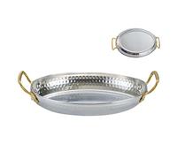 Plats en Acier Inoxydable - Assiettes Ovales Avec Poignées - Plateau en Acier Inoxydable Résistant à la Chaleur pour Cuisson Viande Dîner Fruits de Mer Service Apéritif Présentation Restaurant Maison