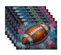 Platzsets Leinenimitat Tischsets American Football Platzsets Stoff Platzdecken Maschinenwaschbar 30 X 45 Cm (Braun Blau, Abstrakt Farbenfroh Satz Von 6)，Für Tisch, Küche, Essen