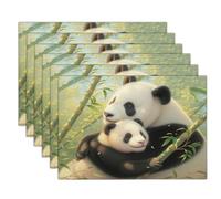 Platzsets Leinenimitat Tischsets Pflanzen Bambuswald Panda Platzsets Stoff Platzdecken Maschinenwaschbar 30 X 45 Cm (Grün Schwarz, Realistisch Niedlich Satz Von 2)，Für Tisch, Küche, Essen