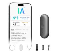 Plaud NotePin S Enregistreur vocal IA avec kit, Contrôle d'application, Prise en charge de la transcription et du résumé IA 112 langues, 64 Go Enregistreur audio pour conférences, réunions, Gris clair
