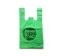 Plaxi Lot de 100 Sacs Biodégradables Compostables 22 + 12 x 40 cm aux normes EN 13432 à sangle et boucle pour les suspendre - pour magasins alimentaires / usages domestiques