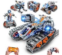 PLAXSOON Ensemble de construction technique avec lumières LED, robot de tank 5-en-1 avec application et télécommande, briques de construction, 604 pièces, kit de construction RC technique, jouet