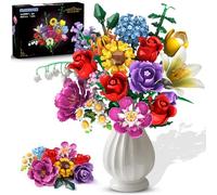 PLAXSOON Kit de Construction de Bouquet de Fleurs, 18 Roses en Briques, Collection Botanique Jouet Plante Décorative Maison 1015 Pièces, Cadeau pour Femmes Adultes Enfants 6-12+