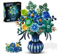 PLAXSOON Kit de Construction de Fleurs avec Vase, Collection Botanique Bouquet de Saint-Valentin en Blocs, 1309 PCS Kit Bonsaï Artificiel Paon Déco Maison, Cadeau pour Elle Adultes Filles 12+