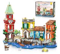 PLAXSOON Venice Main Street - Ensemble de construction de maison de ville pour adultes, 2155 pièces avec lumière magasin de fleurs, pizzeria, décoration d'intérieur de Noël, modèle d'architecture