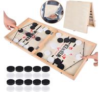 PLAY-2 En 1 Jeu De Table De Hockey Portable En Bois, Catapult Board Game, Jeu De Société Rapide Slingpuck, Fast Sling Puck Game Jeu D'Échecs Interactif Jeu Déchecs Interactif Parent-Enfant