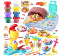 PLAY 2 en 1 Pate à Modeler pour Enfants, DIY Pâte à Modeler, Machine à Glace et Machine à Pizza, 37 Pcs Pate a Modeler Kit avec Machine à pâtes, Pâte à Modeler pour Enfants Fille Garçon 3+ Ans