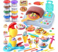 Play 2 en 1 Pate à Modeler pour EnfantsDIY Pâte à ModelerMachine à Glace et Machine à Pizza37 Pcs Pate a Modeler Kit avec Machine à pâtesPâte à Modeler pour Enfants Fille Garçon 3+ Ans