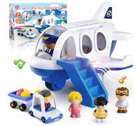 PLAY Avion Jouet pour Enfant 1-3 Ans avec Chariot à Bagages, Personnages, Sons & Lumières Réalistes, Jeu d'avion pour Enfants Garçons Filles Cadeau Anniversaire (Bleu)