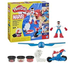 Play-Doh Captain America, coffret Moto tranchante avec figurine flexible, 3 accessoires et pâte à modeler, dès 4 ans, Marvel
