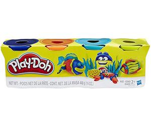 Play-Doh Hasbro B6509EL2 Lot de 4 pâtes à Modeler Bleu foncé/Orange/Bleu Fluo/Vert Fluo