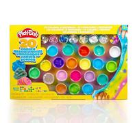 Play-Doh Mix & Play Assortiment de variétés ? 20 pots refermables composés avec nuage, beurre et textures super extensibles avec paillettes, perles et pompons ? Jeu sensoriel et créatif pour enfants à