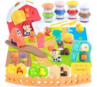 PLAY Ferme Pâte à Modeler pour Enfants, Kit de Pâte à Modeler avec Outils, Pochoirs d'animaux de Ferme & 8 Pots d'argile Colorée, Jouet Cadeaux pour Enfants Fille Garçon 3+ Ans