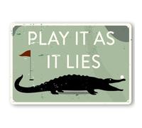 Play It As It Lies 12" x 8" Funny Tin Sign Golf Accessory Clubhouse Decor Man Cave Sports Bar Wall Art
