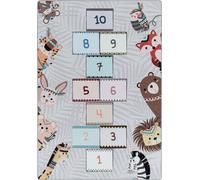Play Marelle Animaux antidérapant tapis de jeu chambre d'enfant poils court bouclé rectangle 100x150cm gris