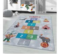 Play Marelle Cirque antidérapant tapis de jeu chambre d'enfant poils court bouclé rectangle 80x120cm gris