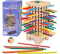 Play-Montessori Jeu De Société En Bois, 42 Bâtons En Bois Colorés De Dés Mathématiques Jouets Éducatifs, Jouets De Famille Motricité Développement Cadeau Noël Pour 3 4 5 6 Ans Garcon Fille