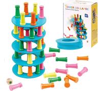 Play-Montessori-Jeu De Société En Bois-48 Pièces-Colonne En Bois Colorée-Jeu De Dés Éducatif-Jeu De Mathématiques À Partir De 3, 4, 5, 6 Ans-Jeu De Motricité Fine Et De Comptage-Jeu