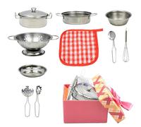 Play Pots and Pans - Ensemble d'ustensiles de cuisine compacts en acier inoxydable | de vaisselle imitation : cuisine simulation pour éducation précoce scénarios de cuisson