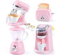 PLAY Ustensile Cuisine Enfant Accessoire avec Cafetiere, Mixer, Blender et Grille Pain Jouet avec Eclairage et Son Réalistes, Set de Cuisine Jouet pour Enfant 3+ Ans (Rose)