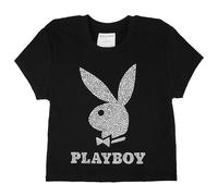 Playboy Babydoll pour Femme en Coton Doux mélangé avec Impression de Strass Faux ou Paillettes, Taille S-XL, Lapin Noir avec Strass synthétiques, X-Large, Lapin Noir avec Strass synthétiques, XL