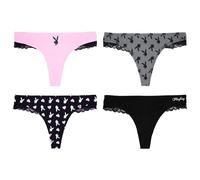 Playboy Women's Amazon Exclusive Juniors Ladies Bunny Print Underwear and Bra Sets in Sizes XXS-XL, 4-Pack Thong with Lace, XX-Small