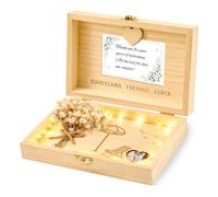 PlayDen Boîte cadeau à la retraite en bois avec carte, fleurs séchées, carte et lumière