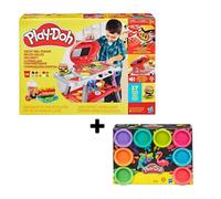 PlayDoh Délices grillés BBQ factice + Pack de 8 pots couleur fluo, coffret de pâte à modeler avec sons et lumières, 17 accessoires