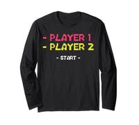 Player 1 Player 2 Start Rétro Gaming 8-Bit Pixel Art Manche Longue