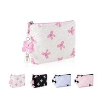 Playexen Mini trousse de maquillage, petit nœud papillon, trousse de maquillage pour sac à main avec porte-clés, pochette de maquillage portable XS pour un usage quotidien, Noeud Papillon Rose, Mignon