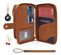 Playexen Portefeuille pour passeport avec blocage RFID, pochette antivol en cuir synthétique avec étui de suivi, organiseur de documents de voyage, portefeuille à fermeture éclair avec dragonne