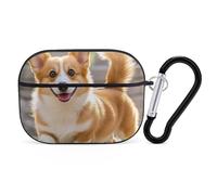 Playful Corgi Coque pour AirPod Pro, anti-rayures en polycarbonate rigide avec porte-clés, accessoires pour AirPod Pro 2e/1ère coque pour homme et femme, style noir