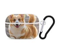 Playful Corgi Coque pour AirPod Pro, anti-rayures en polycarbonate rigide avec porte-clés, accessoires pour AirPod Pro 2e/1ère coque pour homme et femme, style blanc