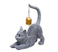 Playful Feline Sculpture - Stretching Cat Statue for Home and Garden | Resin Figurine with Bell on Tail Decorative Animal Art for Yard Entryway Desk Living Room Balcony Indoor and Outdoor Display
