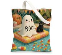 Playful Ghost Sacs fourre-tout réutilisables avec motif de chat drôle, sacs d'épicerie, légers et lavables avec bandoulière pour Shoppi, coloris assortis, 13x15 Inch