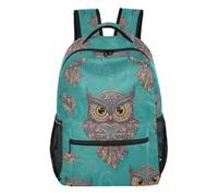 Playful Giraffe Sac à dos avec plusieurs poches en polyester léger Vert, Mandala Chouette, Small, Sac à dos d'école décontracté