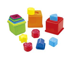PlayGo ColorBaby Jeu de 16 Cubes empilables et Figurines géométriques, 16 pièces (44286)