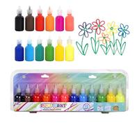 Playkidiz 3-D Peinture Squeeze d'Art pour Enfants, 12 Pack Peinture Non Toxique, Lavable, Couleurs Classiques, Âge 3 Ans et Plus
