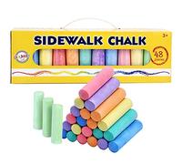 Playkidiz 48 Pièces Jeux De Jardin À Craie Pour Trottoir - Assortiment De Couleurs Craies Épaisses Pour Les Tout-Petits - Craies De Trottoir Lavables - Transport Pratique Et Une Poignée