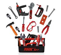 Playkidiz Boîte À Outils Enfants - 22 Pièces Garçons Et Filles Jeu De Construction Avec Coffre De Transport, Perceuse Électrique À Bouton-Poussoir, Marteau, Clé, Pince - Ensemble D'outils