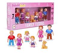 Playkidiz - Lot de 7 Figurines familiales pour Jouer dans la Maison de poupée, avec Parents, frères et sœurs et Animaux de Compagnie - Accessoires de Maison de poupée pour Enfants