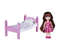 Playkidiz Mini Chambre à coucher Poupée Playset: Preport Play Brunet Mini Poupée avec lit super-durable, miroir et chaise pour la maison de poupée pour enfants ou juste plaisir.