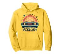 Playlist Road Trip, Voiture rétro, Aventure au Coucher du Soleil Sweat à Capuche, Unisexe pour Adultes, Citron, L