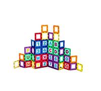 Playmags Magnetic Tile Building Set: Exclusive Educational Clickins 36-Pc. Kit: 18 Super Strong Clear Color Magnet Tiles Windows & 18 Letters & Numbers Stimulate Creativity & Brain Development Multicolore